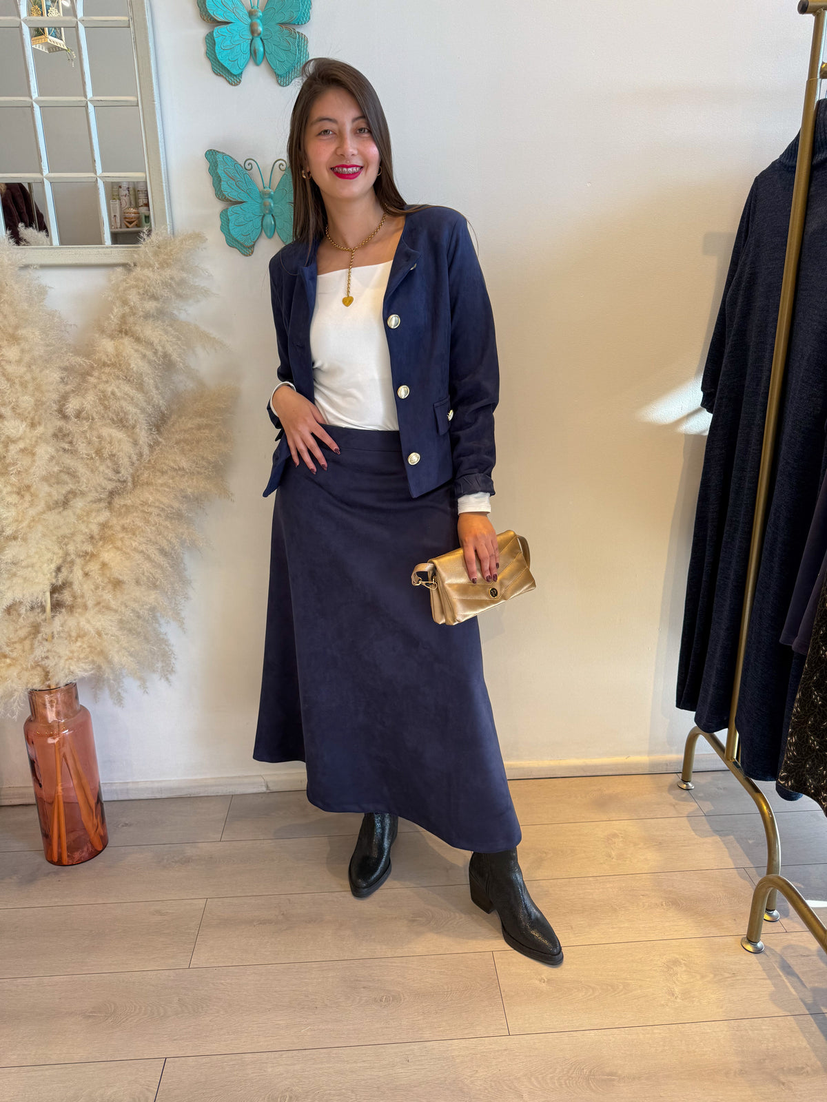 Falda Maxi Suede (gamuza) - Azul / S