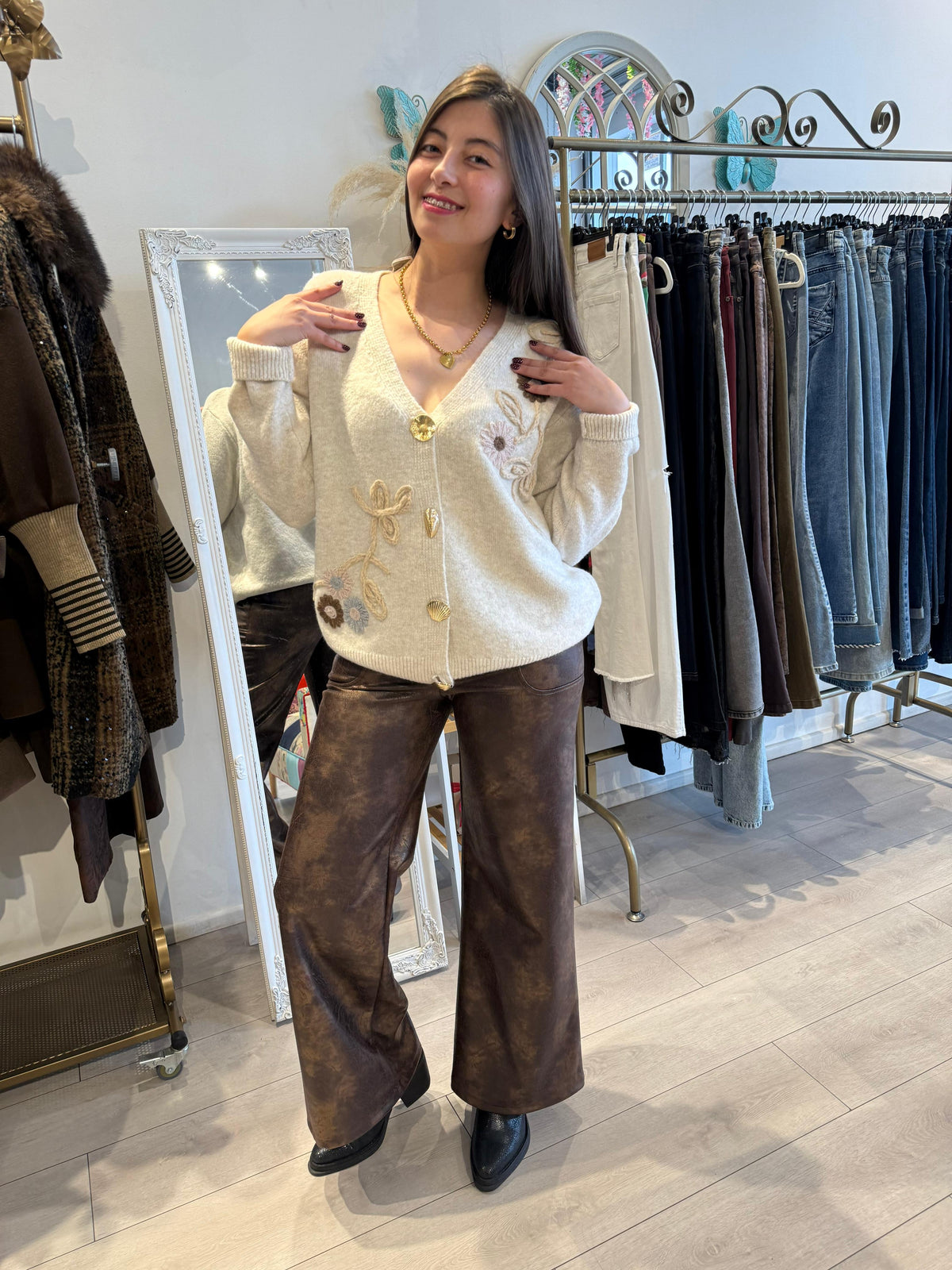 Pantalón metalizado palazzo - Marrón / S