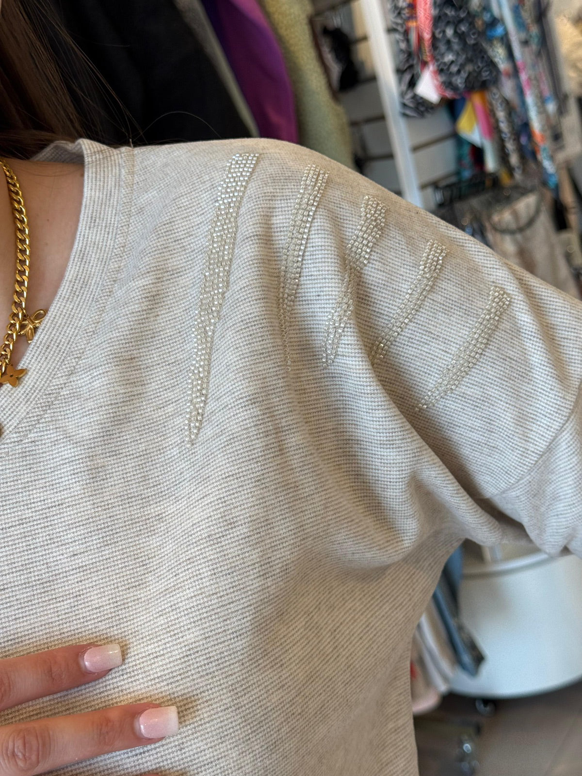 Polera algodón Escote V - Beige / S