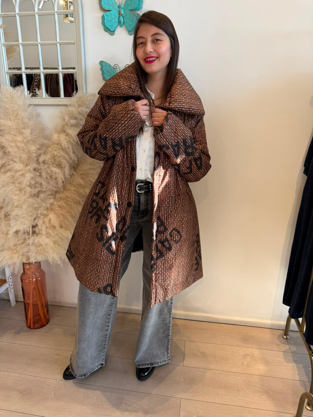 Parka Italiana Oversize Café con Diseño - Marrón / M